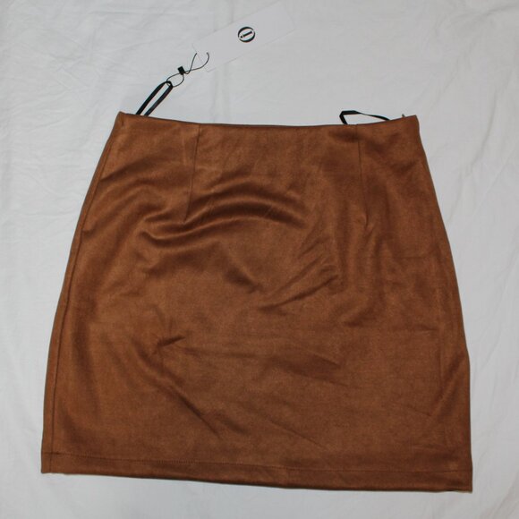 NWT - IDEALSANXUN High Waist Bodycon Pencil Mini Skirt - Tan Faux Suede - Small - Picture 15 of 15